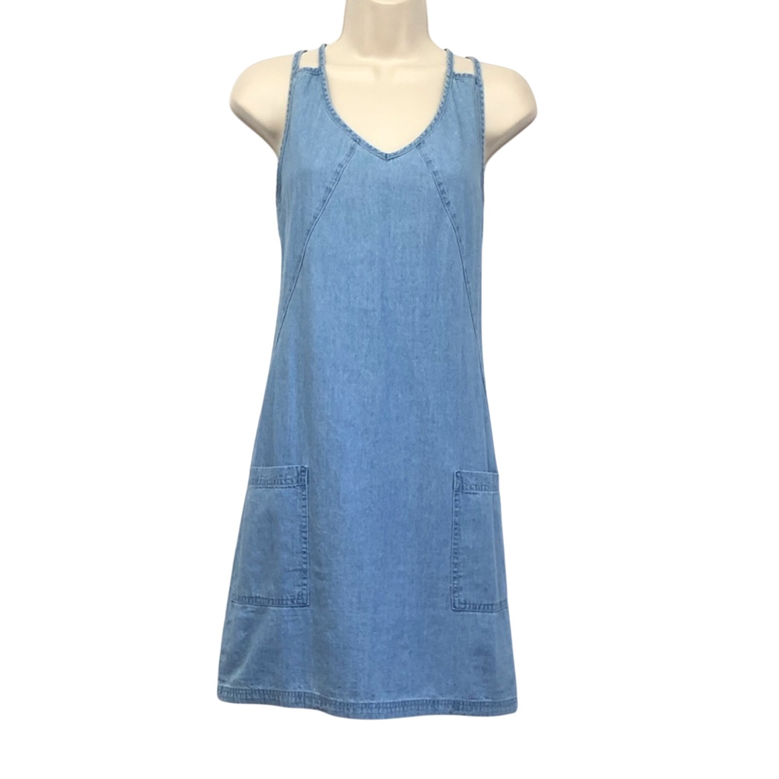 Venus Lightweight Denim Racerback Shift Dress Flattering Top Stitch